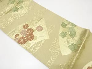 アンティーク　地紙に草花・葡萄模様織り出し袋帯（材料）